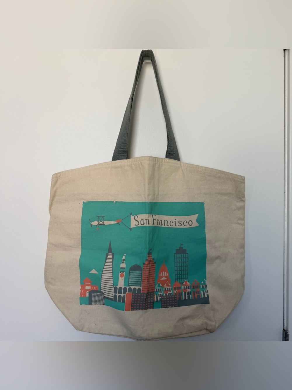 Canvas Tote Bag with San Francisco Teal Graphic